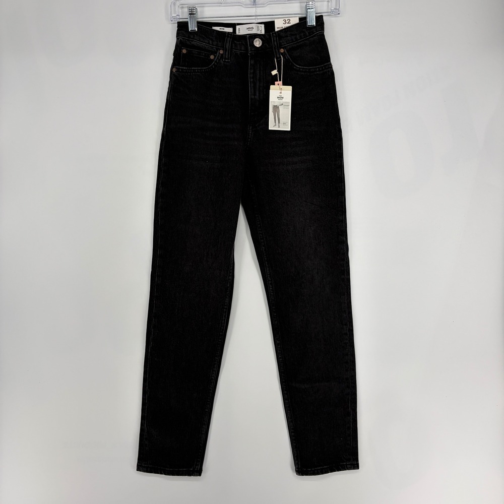 Mango MNG Denim Black Mom Comfort Jeans High Waist Ankle Size 1 US 32 EUR NWT